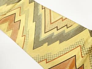 パール箔市松に幾何学模様織出し袋帯